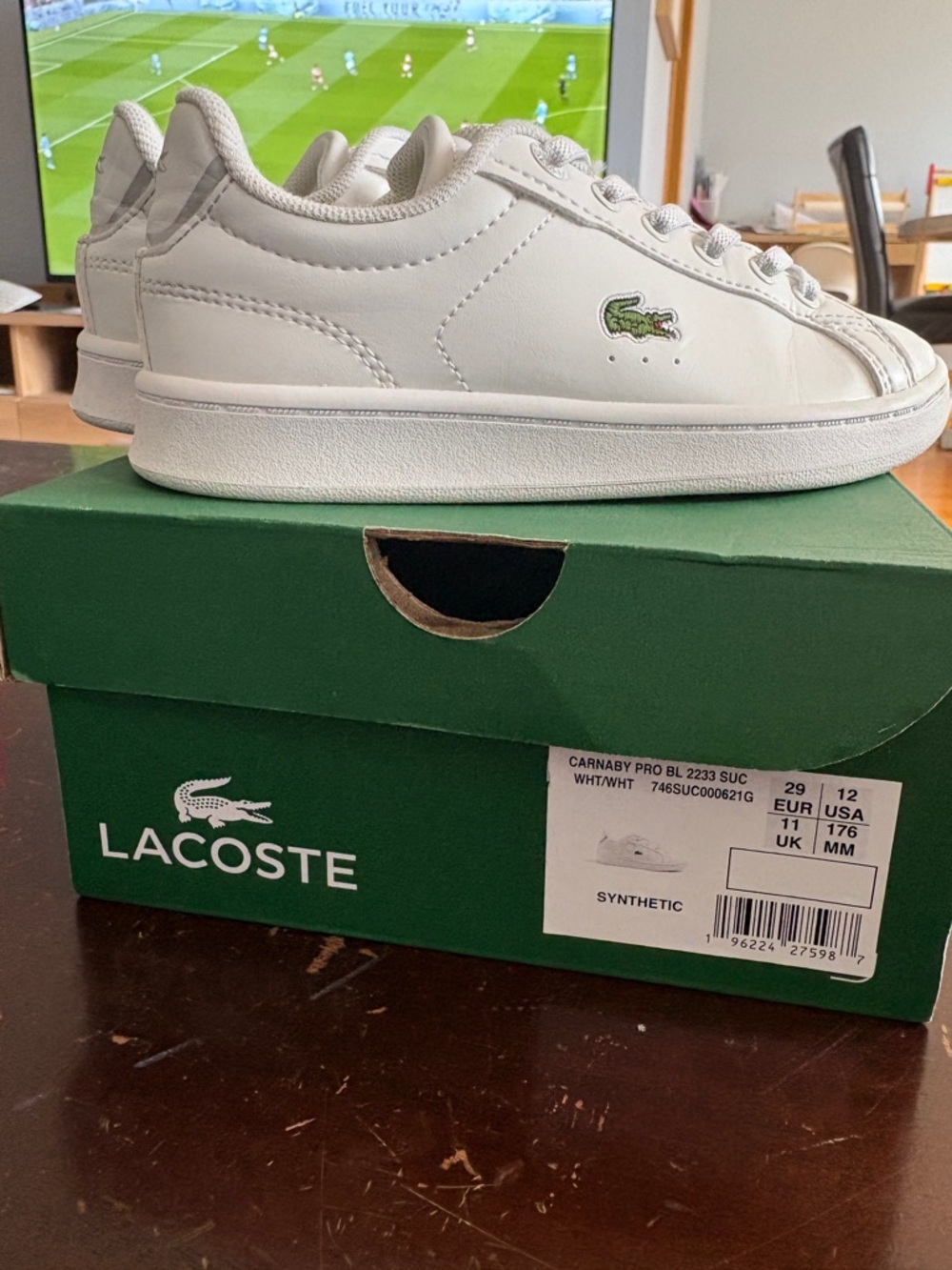 Lacoste Carnaby Pro White Boys Tennis Shoes Size US 12 / EU 29
